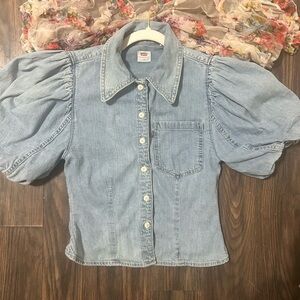 Levi's Light Blue Denim Puff-Sleeve Button Front Shirt